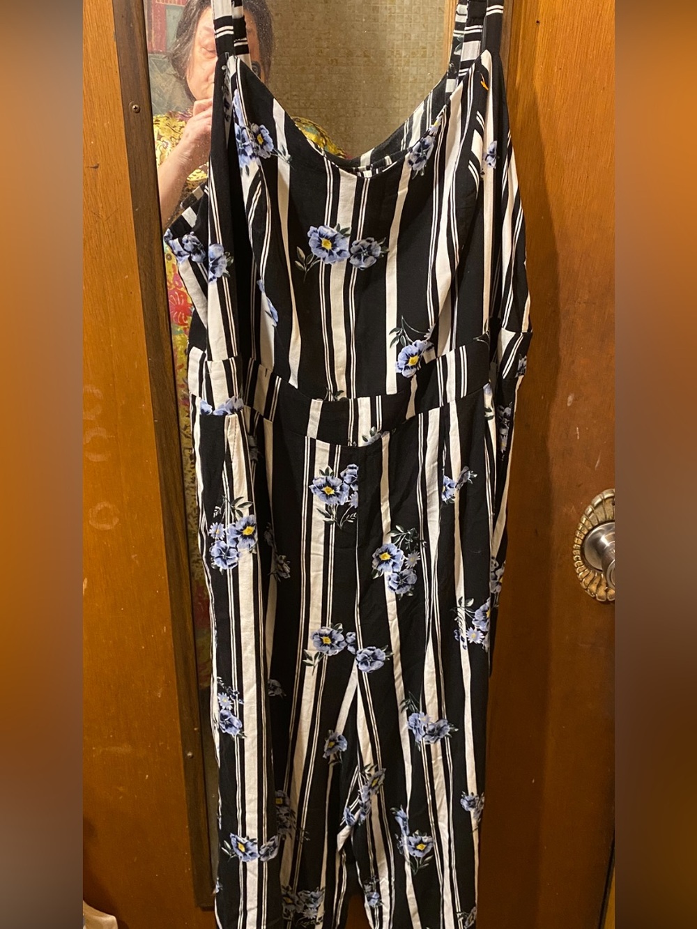 TORRID Striped Black Jumpsuit with Blue Floral Print